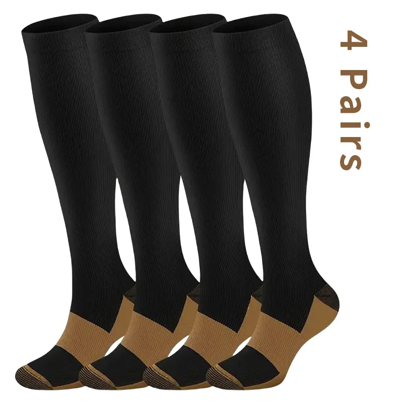 4 pairs copper compression socks Unisex for running and traveling for nurses and pregnant women mid-calf design