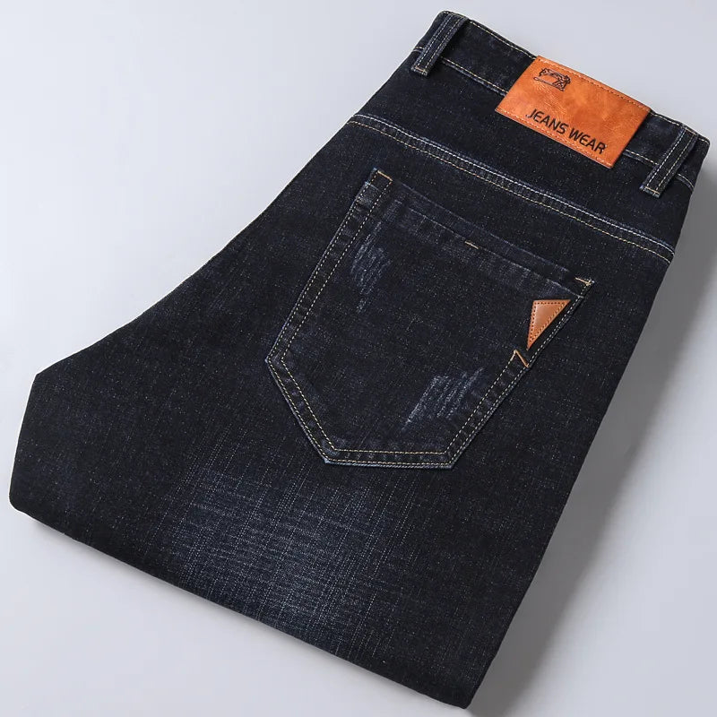 Men's Fashion Business Jeans Classic Style Casual Stretch Slim Denim Trousers
