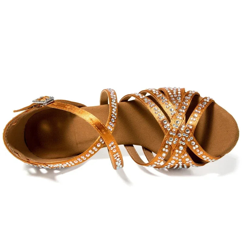 Diamond-encrusted Latin Ballroom Dance Soft Sole Shoes