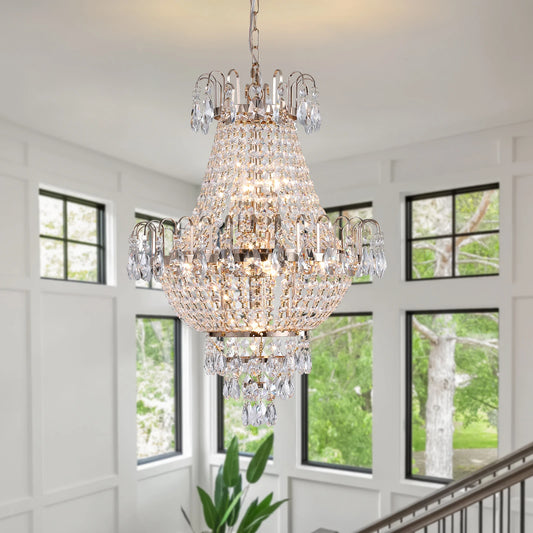 16.9" Luxury Retro Crystal Chandelier European Imperial Style Golden 7-Light Lighting Fixture Classy Living Room Restaurant Entrance Ceiling Light