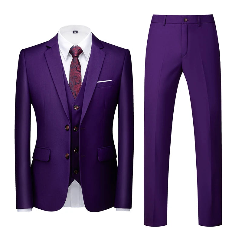 Men's 3 Piece Suit, Jacket Vest Trousers, Slim Fit Blazer Waistcoat Pants