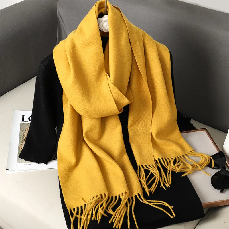 Color Solid Women Winter Scarf Warm Thicken Cashmere Shawl
