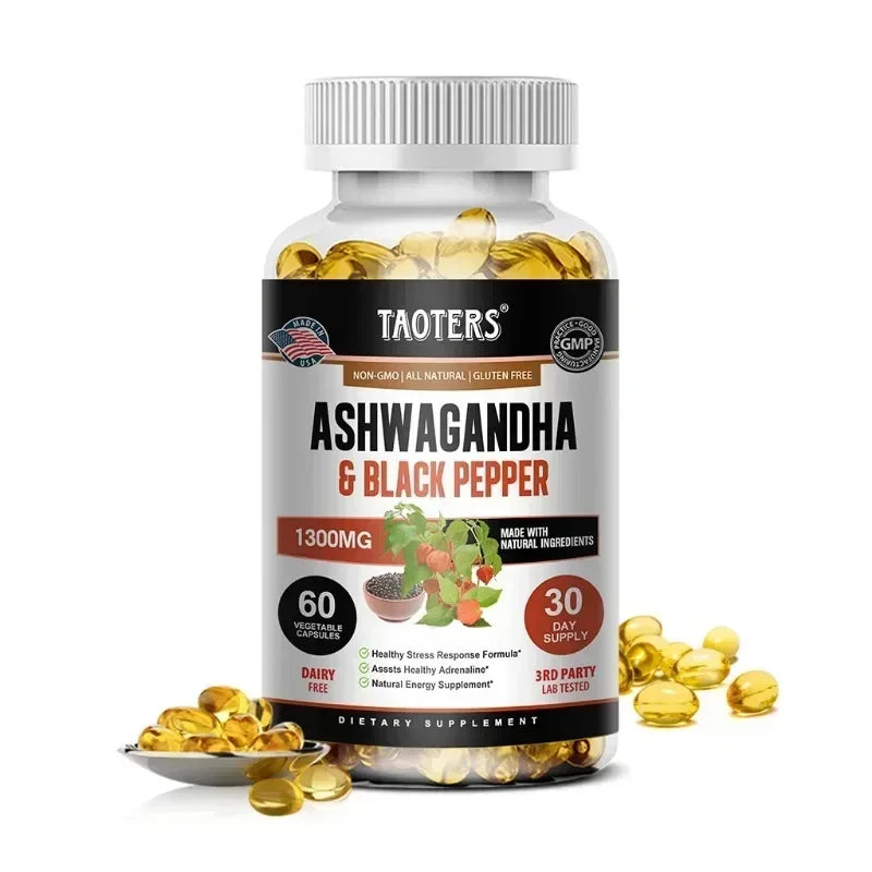 Pure Ashwagandha Extract Capsules 1300mg with Black Pepper- Vegen Dietary Supplements 30/60/120 Count