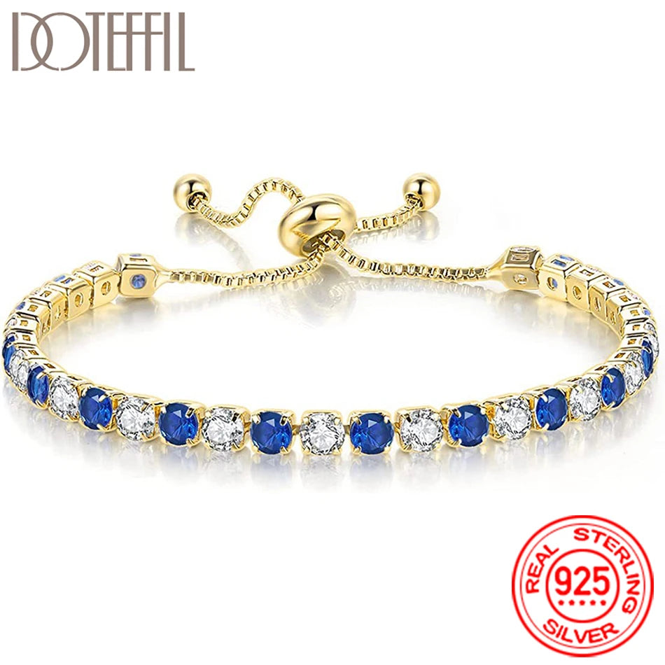 Women 925 Sterling Silver Tennis Bracelet Crystal Luxury Zirconia Wedding Charm Jewelry