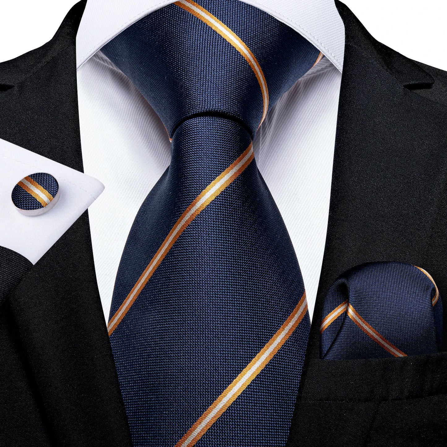 New Classic 100% Silk Men's Ties 8cm Blue Plaid Dot Striped Business Necktie Handkerchief Wedding Party Tie Set