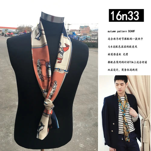 Men's silk scarves British strip printed narrow scarf suit decorative