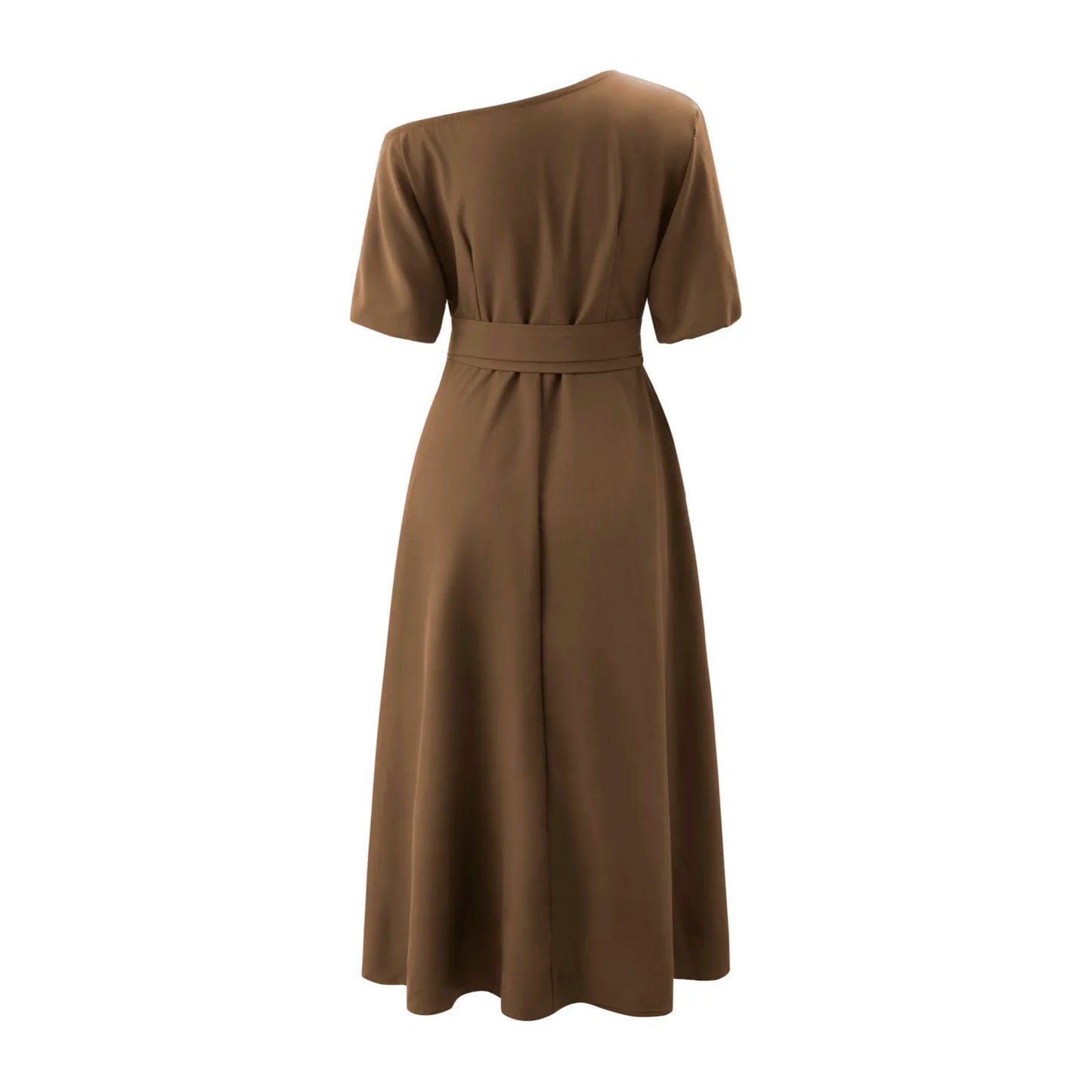 A-Line One Shoulder Women's Formal Dress With Belt Elegant Slim Solid