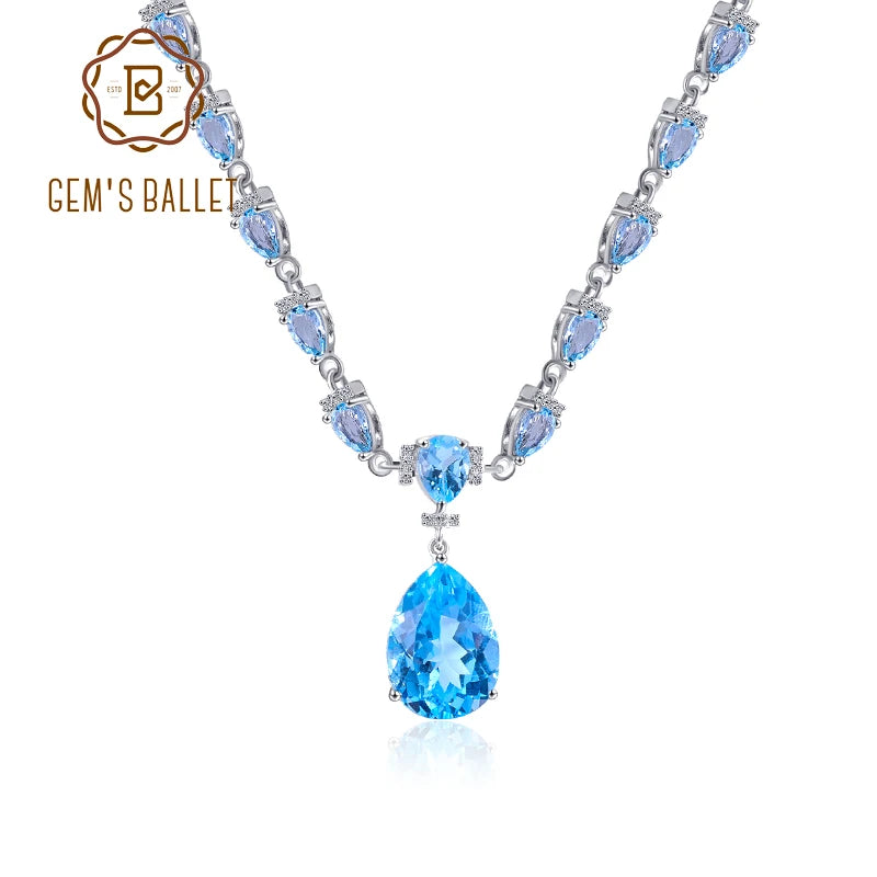 GEM'S BALLET Birthstone Necklace Natural Sky Blue Topaz 925 Sterling Silver