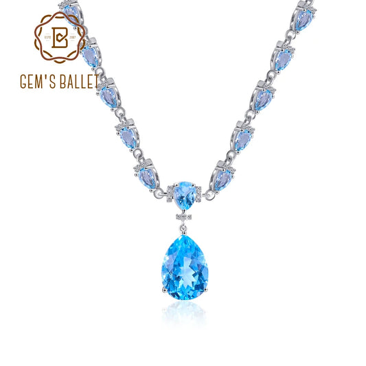 GEM'S BALLET Birthstone Necklace Natural Sky Blue Topaz 925 Sterling Silver
