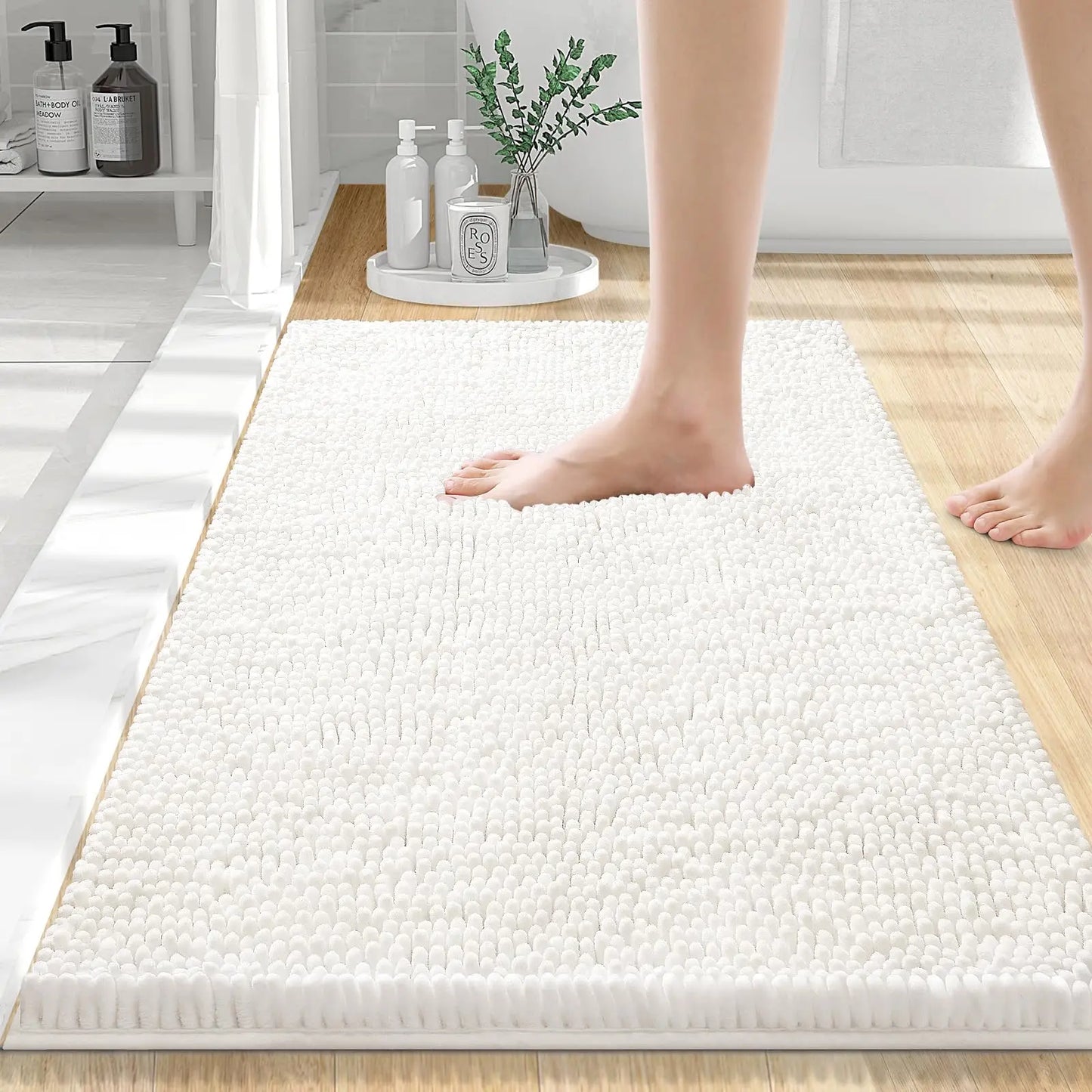 Chenille Bath Kitchen Living Room Shower Mats Resist Dirt & Absorbent Machine Wash