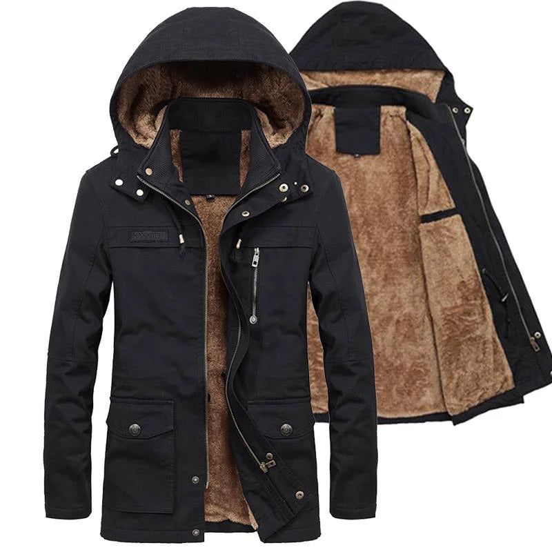 New Military Thick Warm Men Jacket Winter Parkas Casual Cotton Padded Multi-Pocket Fur Hoodie