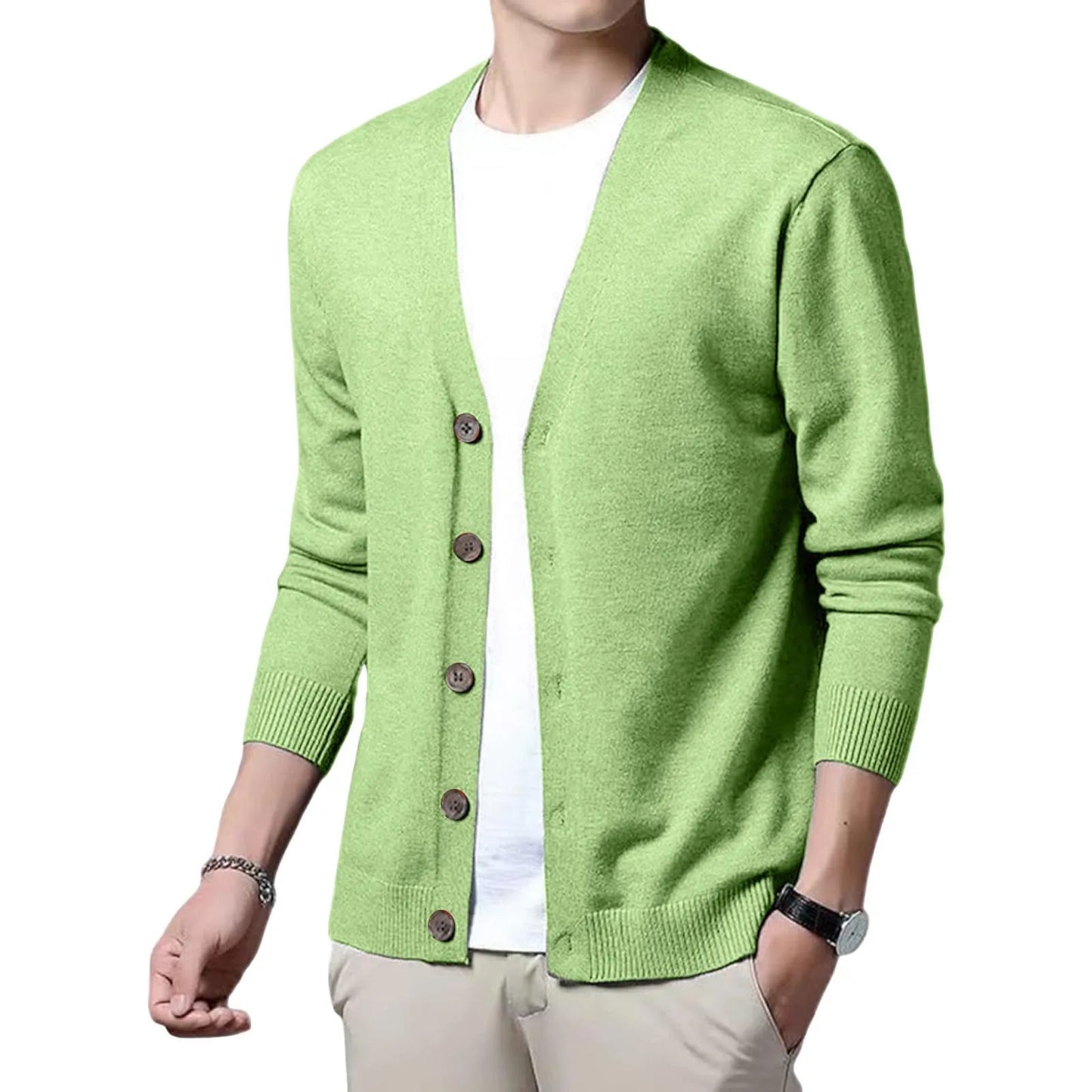 Men's V Neck Cardigan Sweater Single Breasted Ribbed Knitted