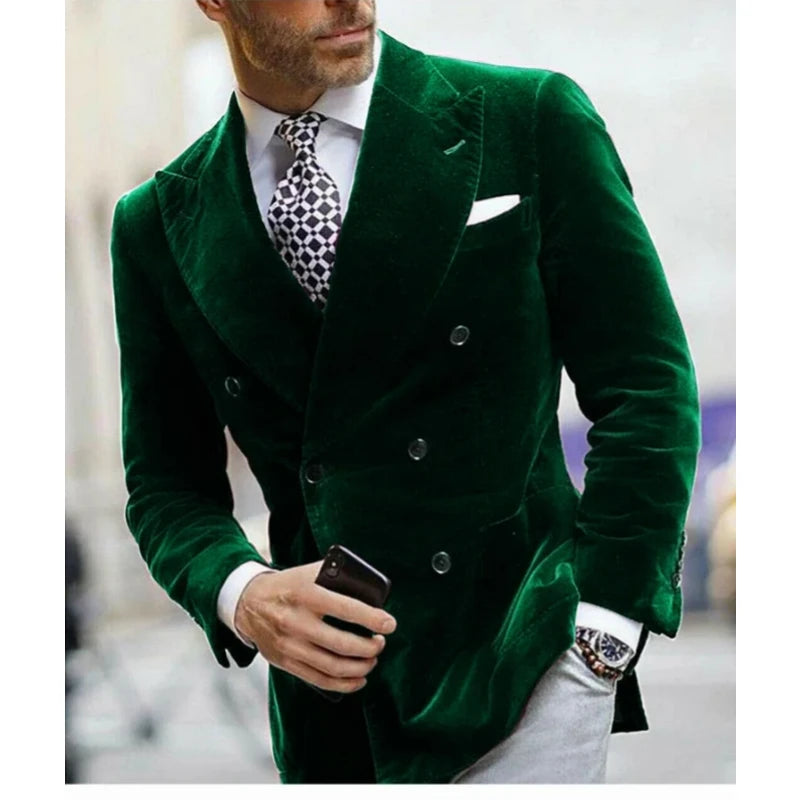Elegant Italian Velvet Double Breasted Blazer for Men