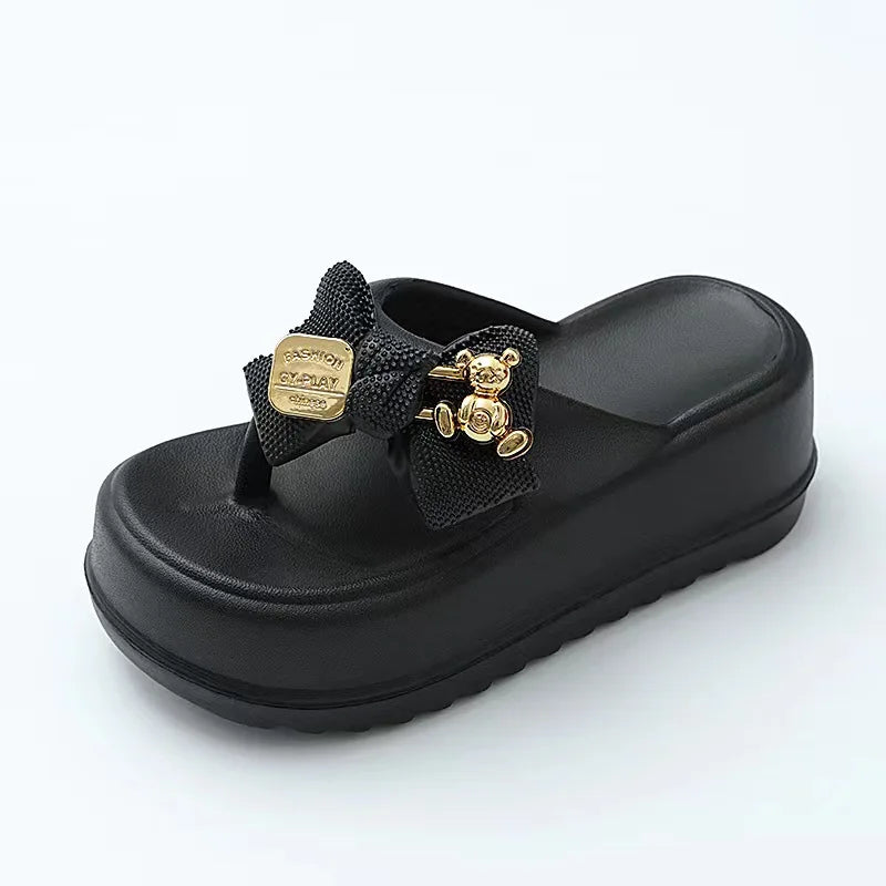 Women Bow Platform Flops Thick Sole Comfortable Sandals Slip-on