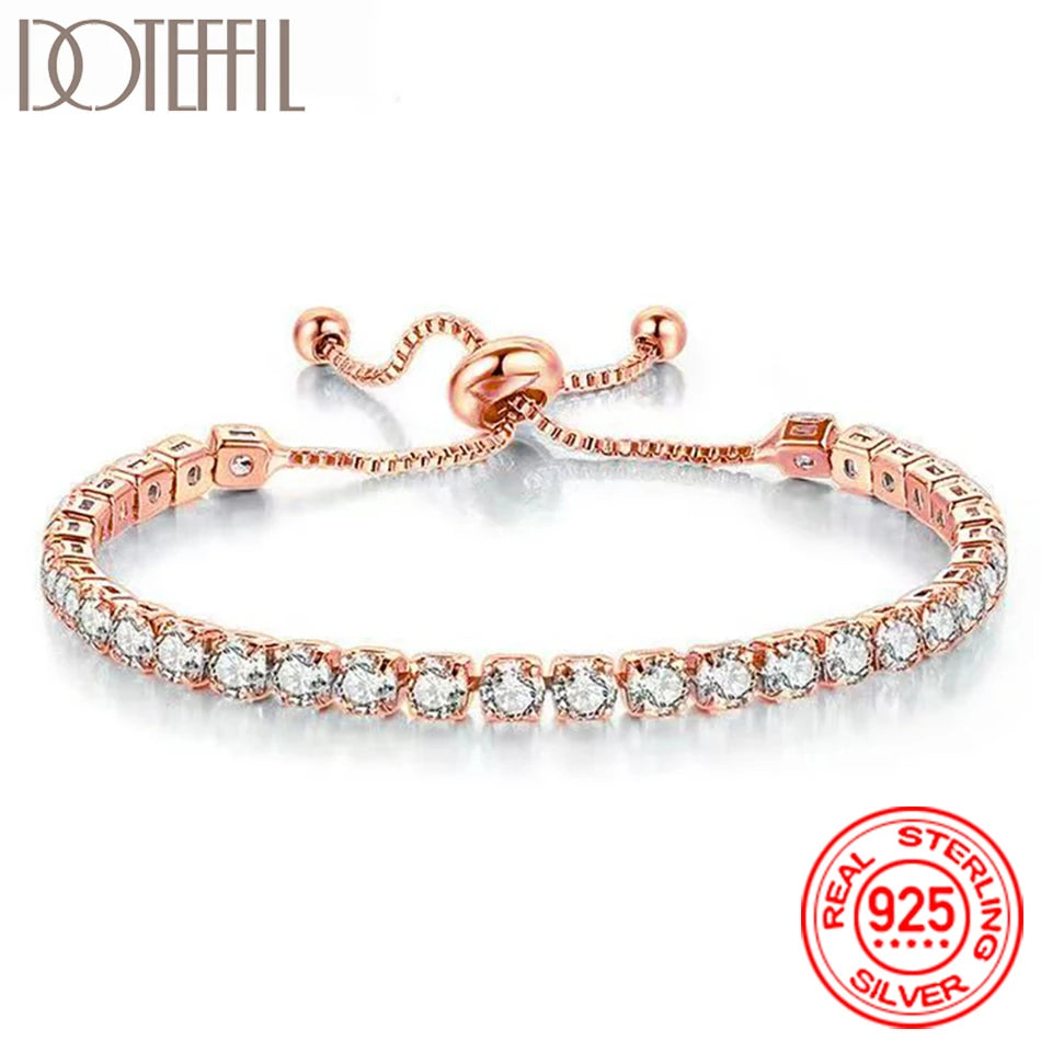 Women 925 Sterling Silver Tennis Bracelet Crystal Luxury Zirconia Wedding Charm Jewelry