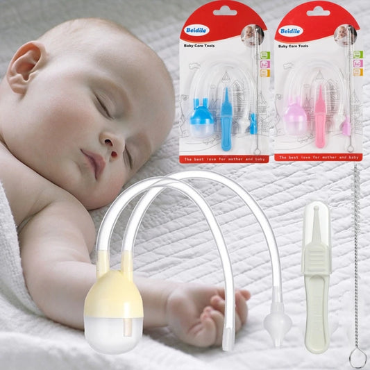 3Pcs Silicone Baby Nose Cleaner with Tweezer & Brush Set Anti-backwash Child Nasal Aspirator Ear Nose Clean