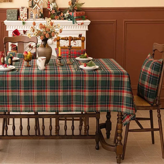 Christmas Plaid Tablecloth Color Woven Polyester Cotton Red Green Dinning Table cover