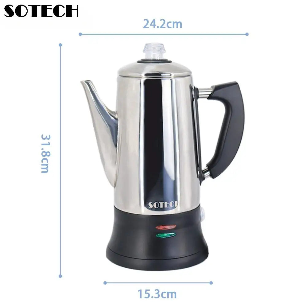 Electric Coffee Maker Pot, Stainless Steel Percolator, 110V, 220V Plug, 1.8L Large Capacity, Gift for Coffee Lovers, 12Cups