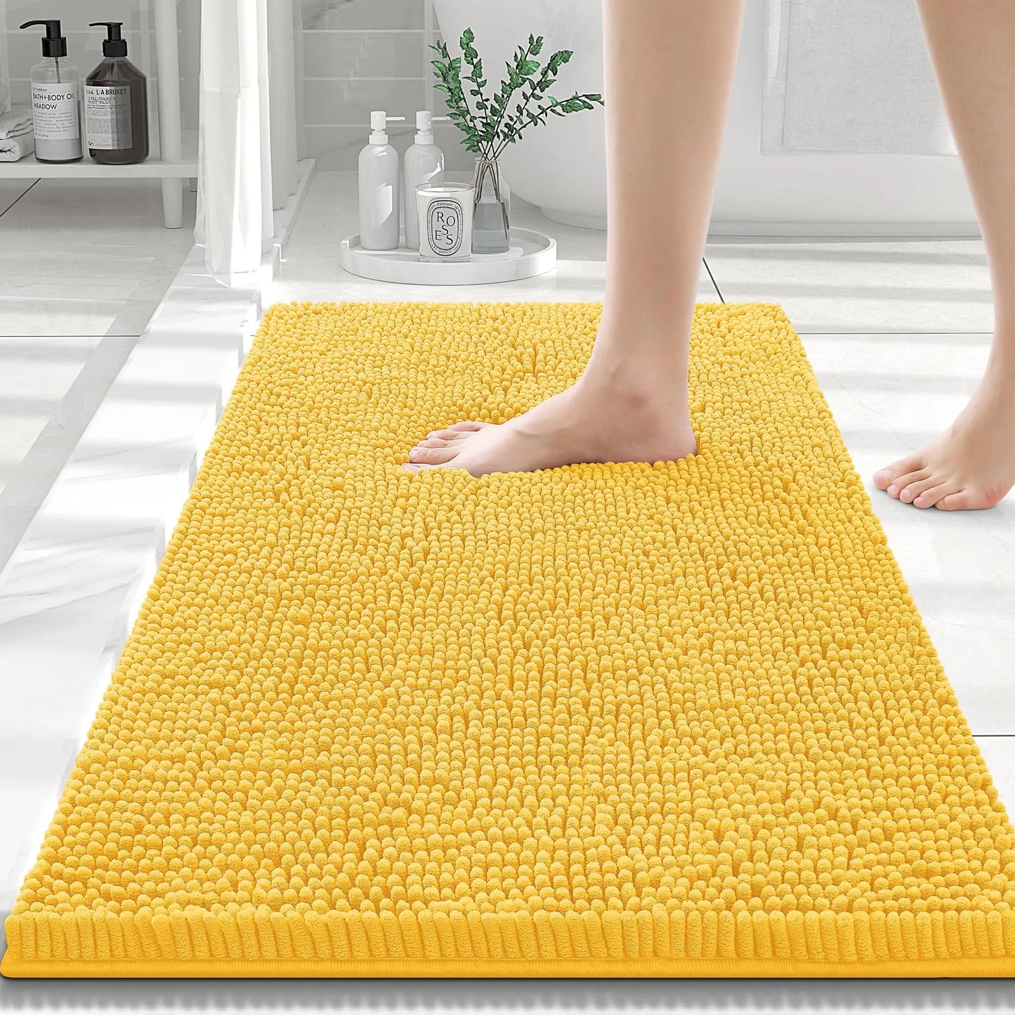 Chenille Bath Kitchen Living Room Shower Mats Resist Dirt & Absorbent Machine Wash