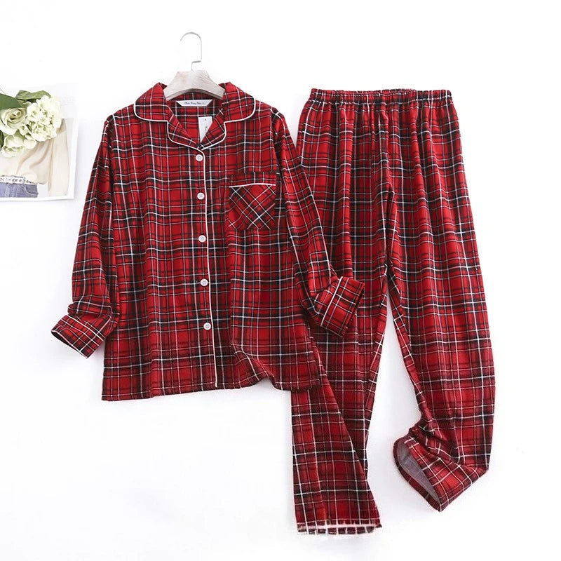 Plaid Design Multi Colors Warm Cotton Flannel Long-sleeved Trousers Pajamas Set for Men