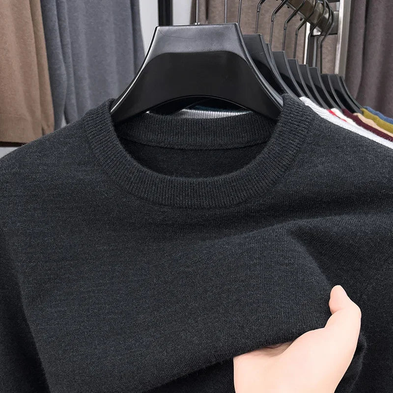 Men's Casual Sweater Round Neck Long Sleeve Knitted Sweater Diamond Pattern