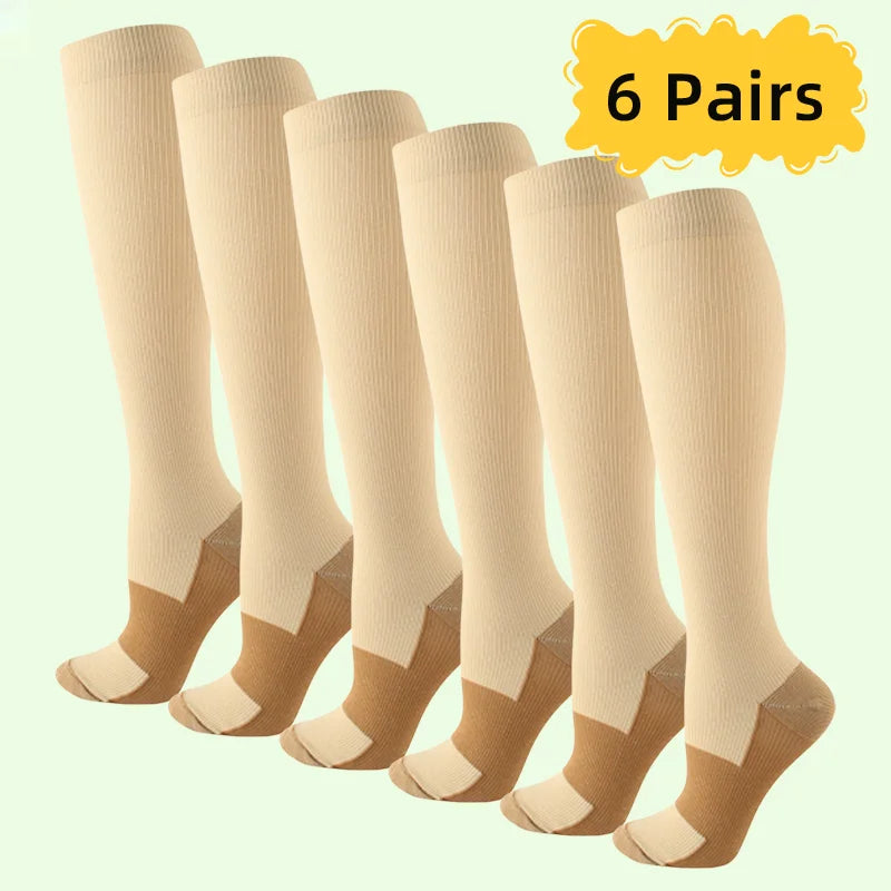 6 Pairs Copper Compression Socks,for Men and Women for Running, Cycling, Travel, and Soccer Socks