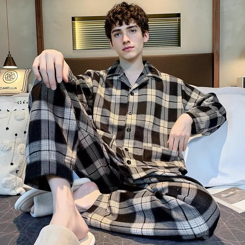 Casual Pajamas for Men, Autumn and Winter Long-Sleeved Set Loungewear