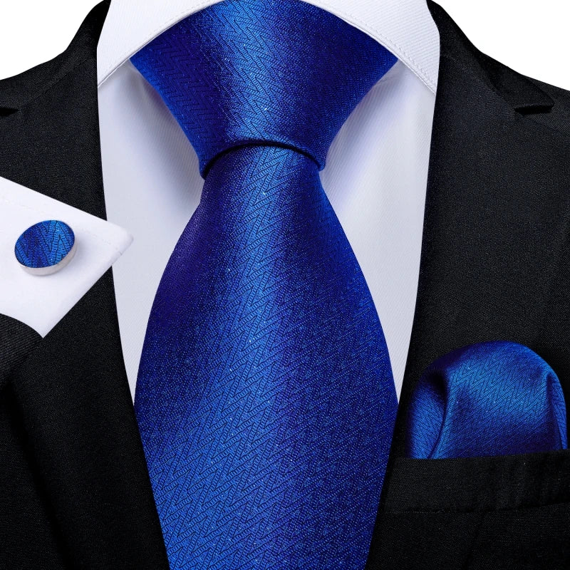 New Classic 100% Silk Men's Ties 8cm Blue Plaid Dot Striped Business Necktie Handkerchief Wedding Party Tie Set