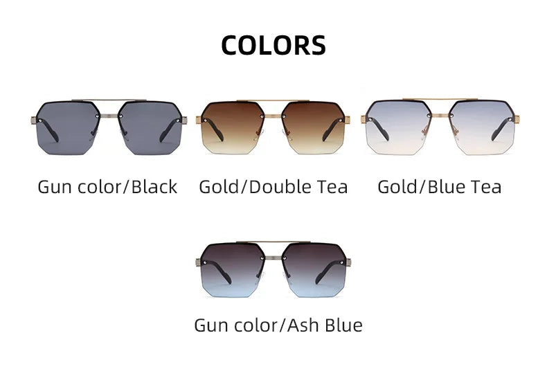 Trendy Aviator Sunglasses for Mens Womens Retro Double Bridge Metal Driving UV400 Outdoor Eyewear Semi-Rimless Lentes De Sol
