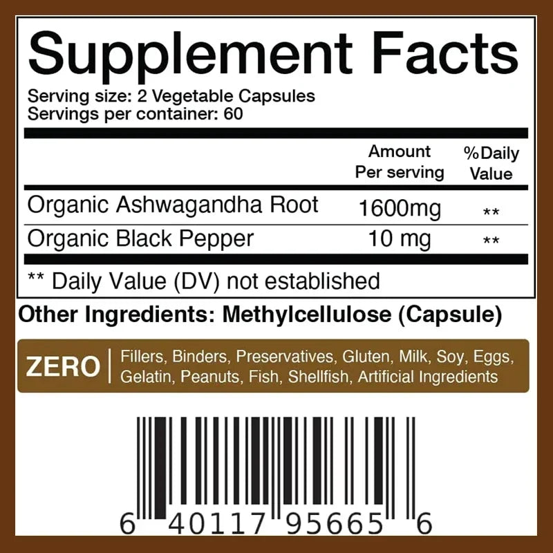 Ashwagandha Extract - Relieve Anxiety and Stress, Help Healthy Deep Sleep, Relieve Insomnia, Lose Belly Fat, and Manage Weight