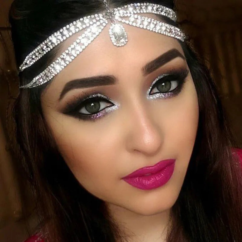 Vintage Rhinestone Head Chain Forehead Headband Indian African Bohemian Hair Accessories Crystal Fringe Tiara Headdress