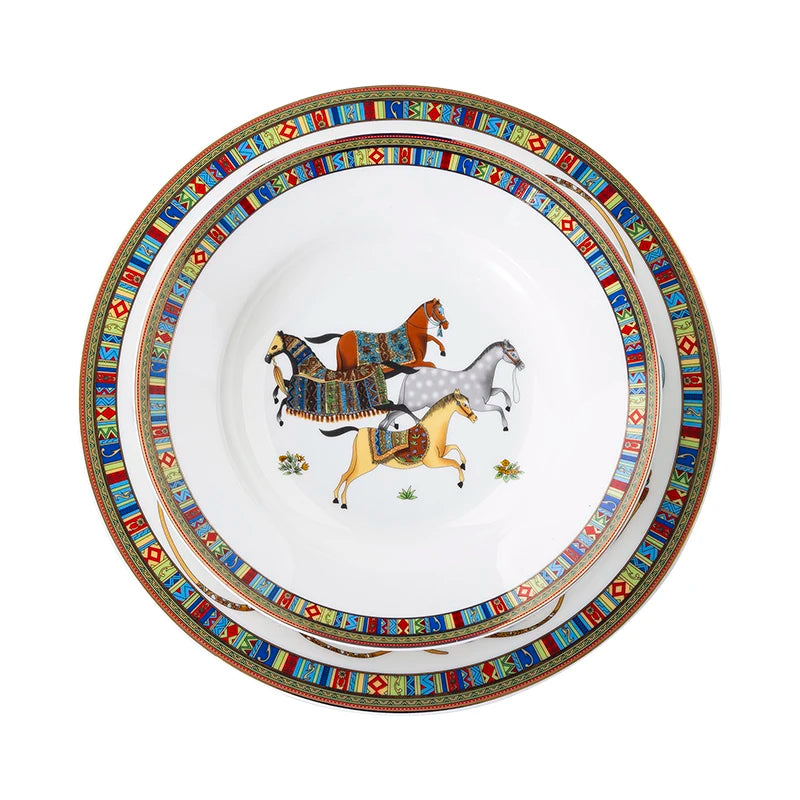 Mongolian Style Horse Plate Ceramic  Dinner Plates No Box No Logo
