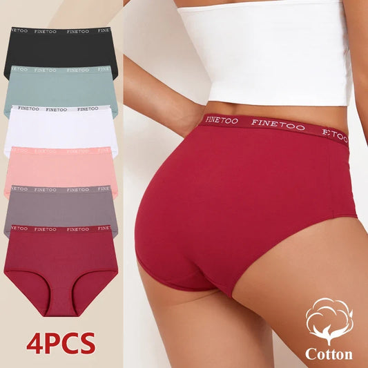 4Pcs S-XXL Cotton High Waist Underpants Women's Seamless High Elastic Belt Panties Comfortable Sports Briefs Breathable Lingerie