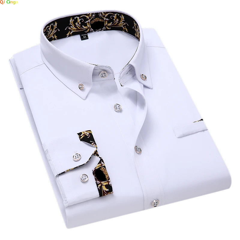 Men's Cotton Causal Long Sleeved Dress Shirt