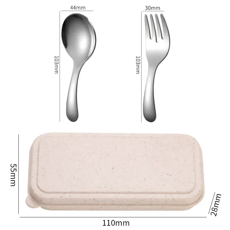 Mini Portable Stainless Steel Spoon Fork Set Storage Dessert Fruit Tool for Work School Short Handle Tableware Suitable for Kids