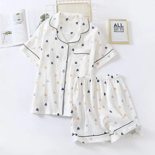 Women heart shape cotton short sleeve pajamas set