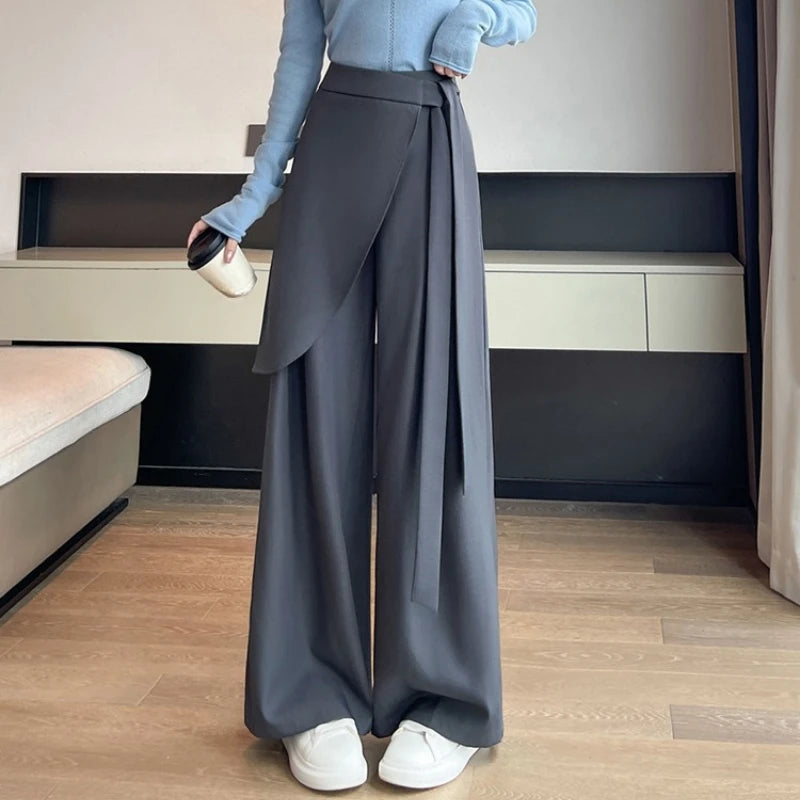 High Waist Autumn Elegant Irregular Wide Leg Pants for Women