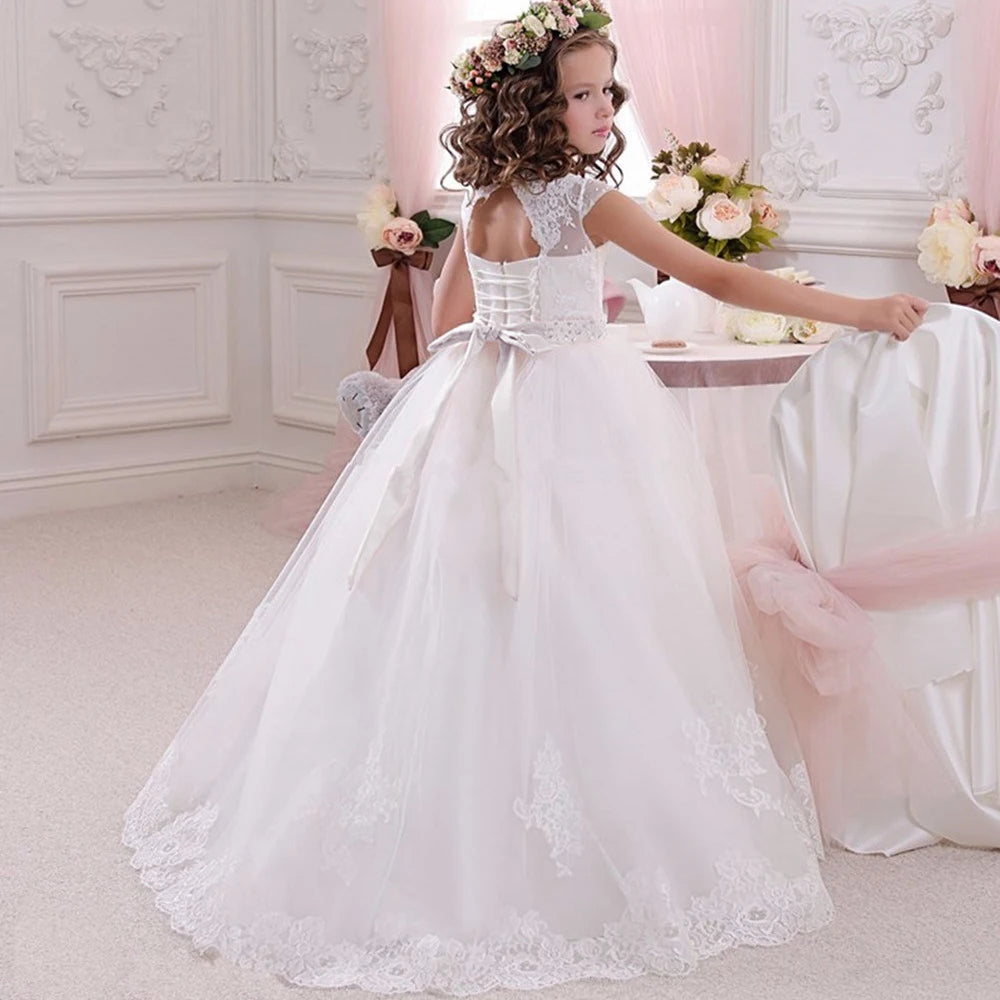 Flower Girl Dress for Wedding or Communion See Through Beaded Puffy