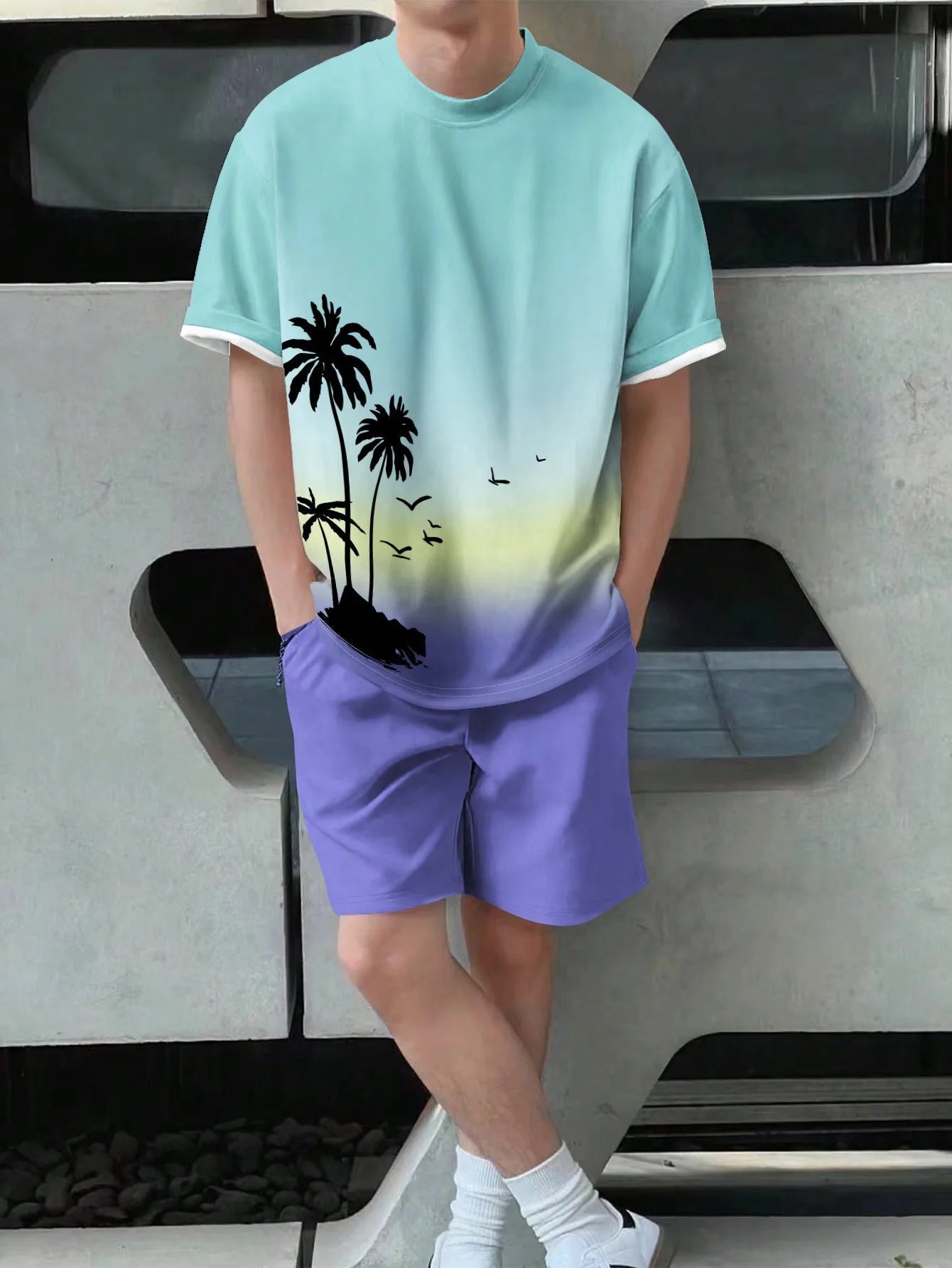 Soft and comfortable Beach Short Sleeved Shirt with Casual Short Set