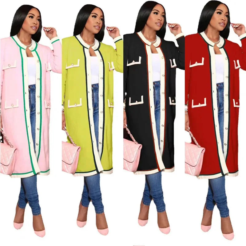 Women Winter Knit Ribbed Long Sleeve Single Breasted Long Cardigan Sweater