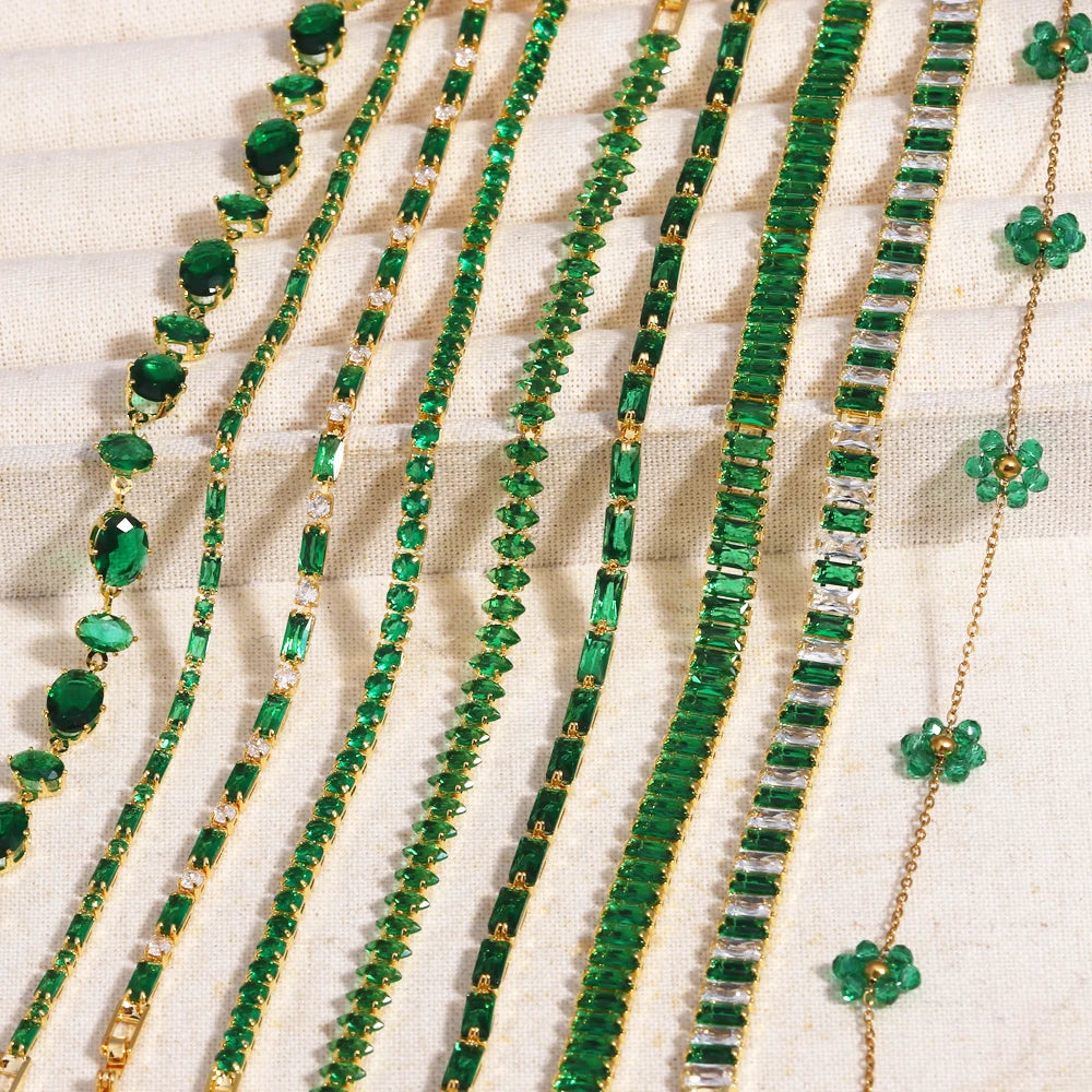 Mix Style Green Micro-inlaid Zircon Tennis Bracelet for Women 2025 New Men Bracelet Homme Jewelry Accessories Wholesale