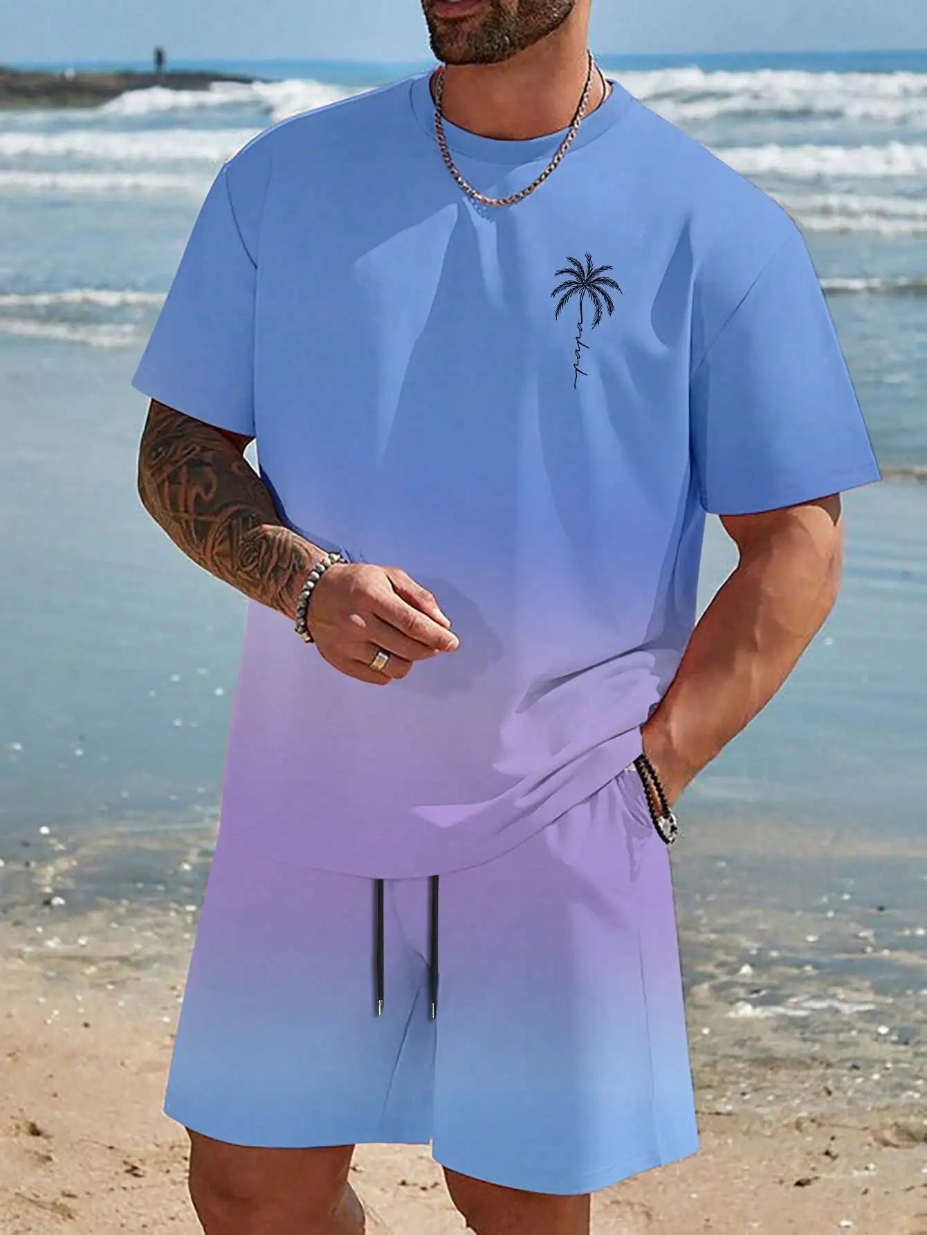 Soft and comfortable Beach Short Sleeved Shirt with Casual Short Set