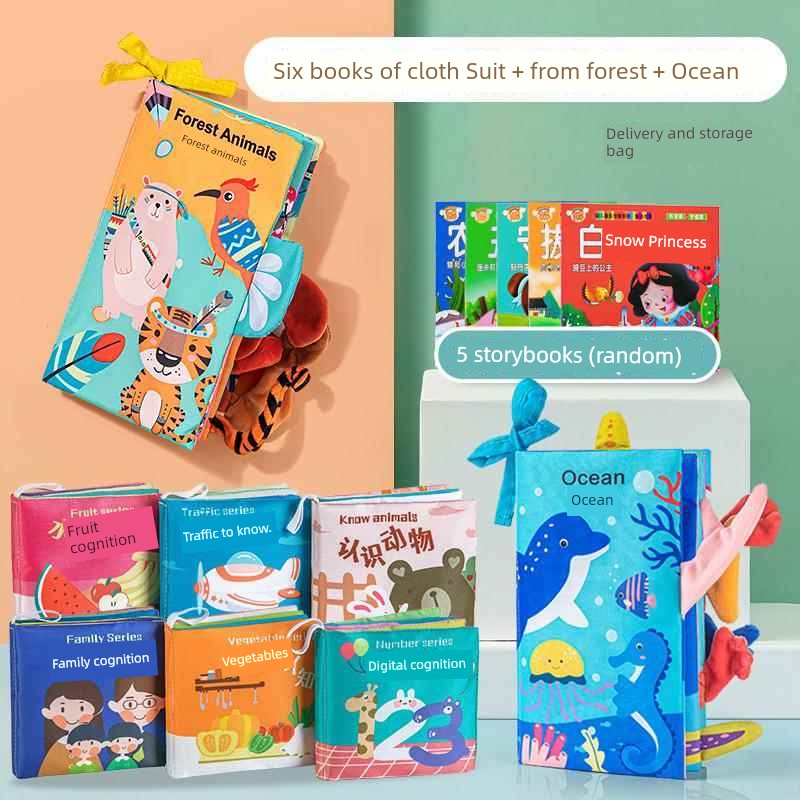 Baby Cloth Book Early Education Baby Tear-Proof Biteable Three-Dimensional Shredded Book 6 Months Cognitive Puzzle Sound Toy
