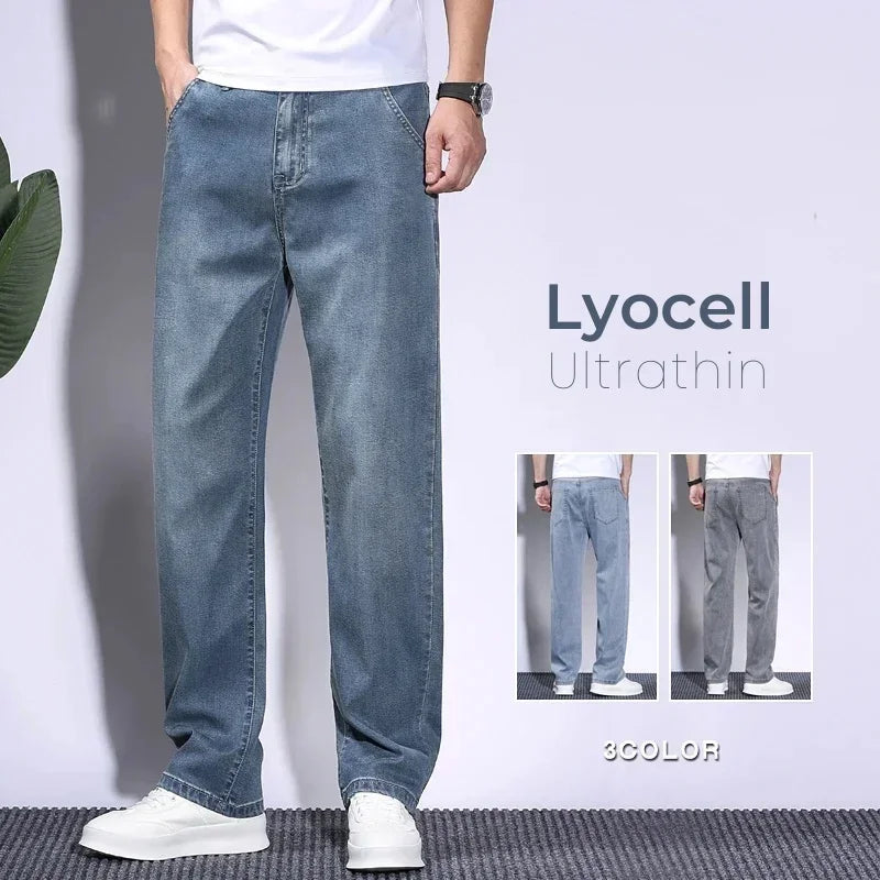 Soft Men's Baggy Jeans Thin Summer Breathable Straight Pants