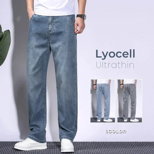 Soft Men's Baggy Jeans Thin Summer Breathable Straight Pants