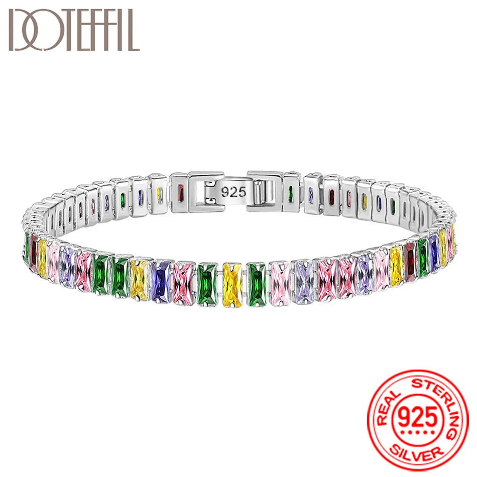 Women 925 Sterling Silver Tennis Bracelet Crystal Luxury Zirconia Wedding Charm Jewelry