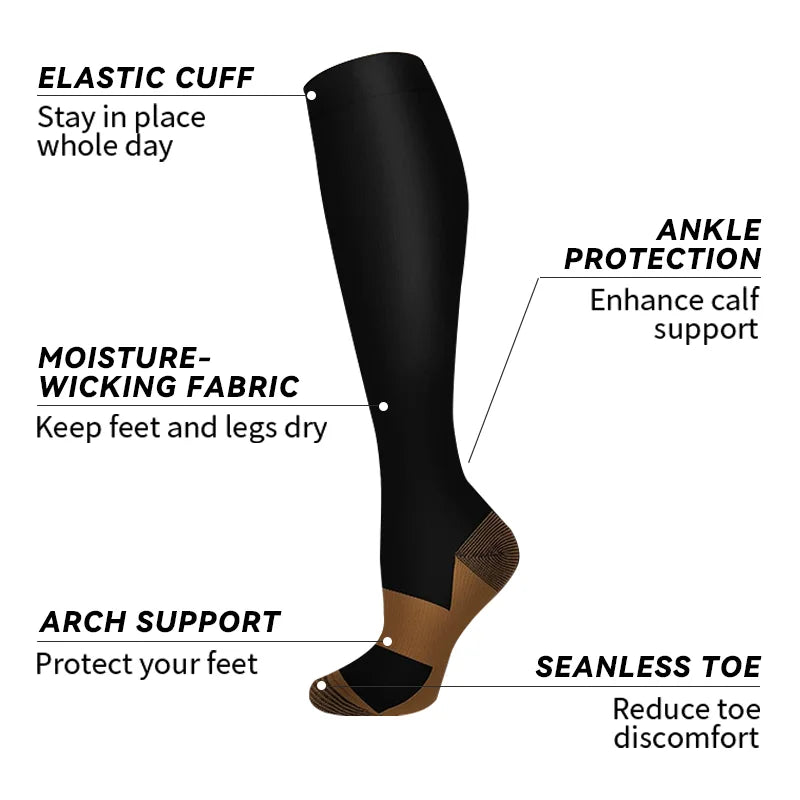 6 Pairs Copper Compression Socks,for Men and Women for Running, Cycling, Travel, and Soccer Socks