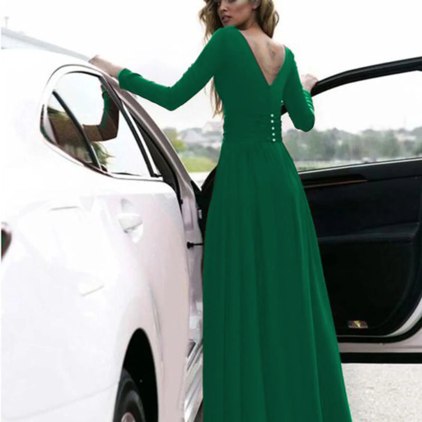 Women Wrap Split A Line Dress High Waist Deep V Neck Evening Party Long Gown