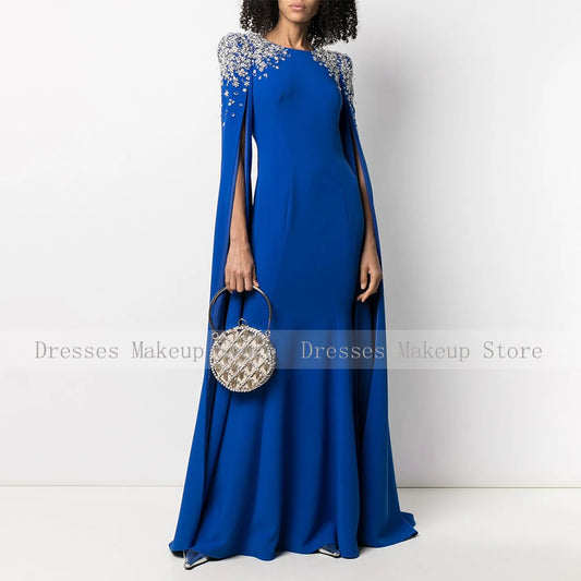 Luxury Formal Evening Dress Crystals Mermaid Dark Royal Blue