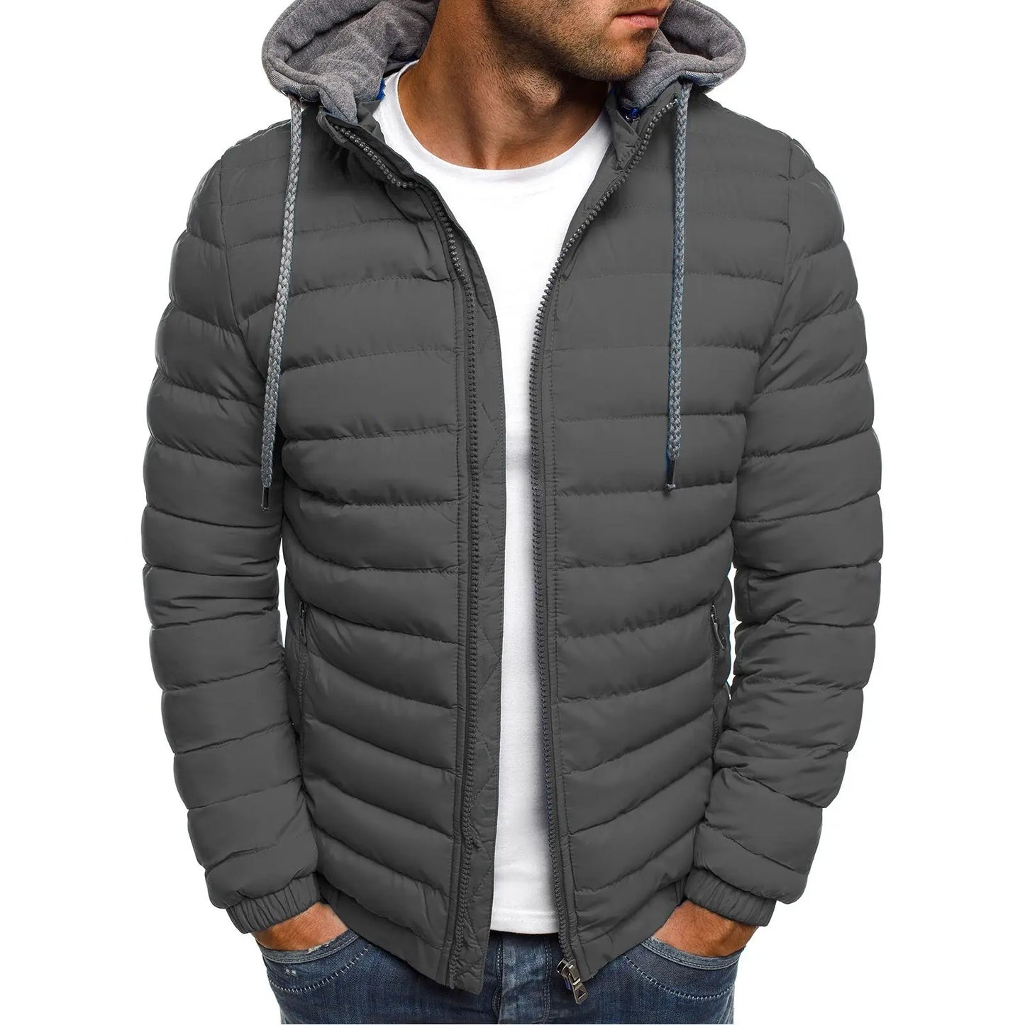 Men's Parkas Solid Hooded Cotton Coat Jacket Warm Autumn Winter